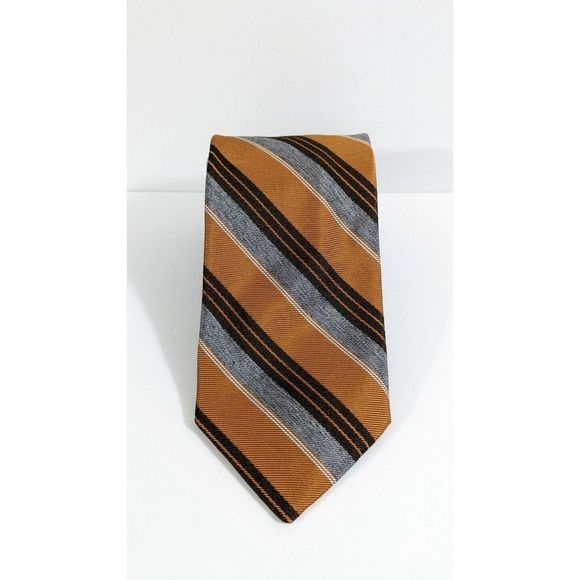 Preppy Diagonal Stripes Bronze And grey Silk Neck Tie - Joseph Jos.a. Bank - Picture 2 of 5